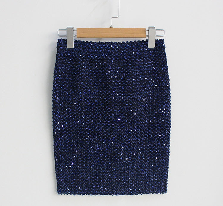Spring and summer, blingbling sequins, elastic and versatile, slim and buttock skirt  3682