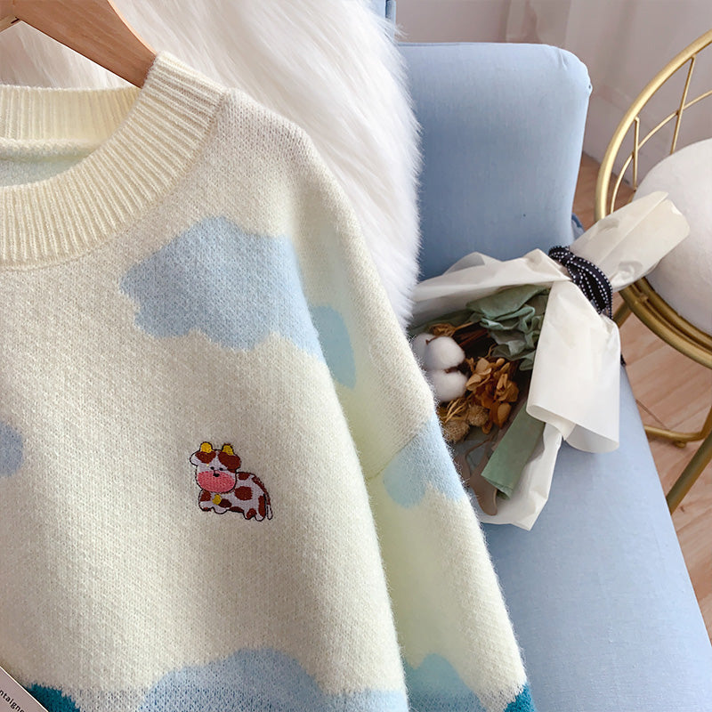 Cartoon Cloud Vintage Pullover Damen Pullover Top 5019