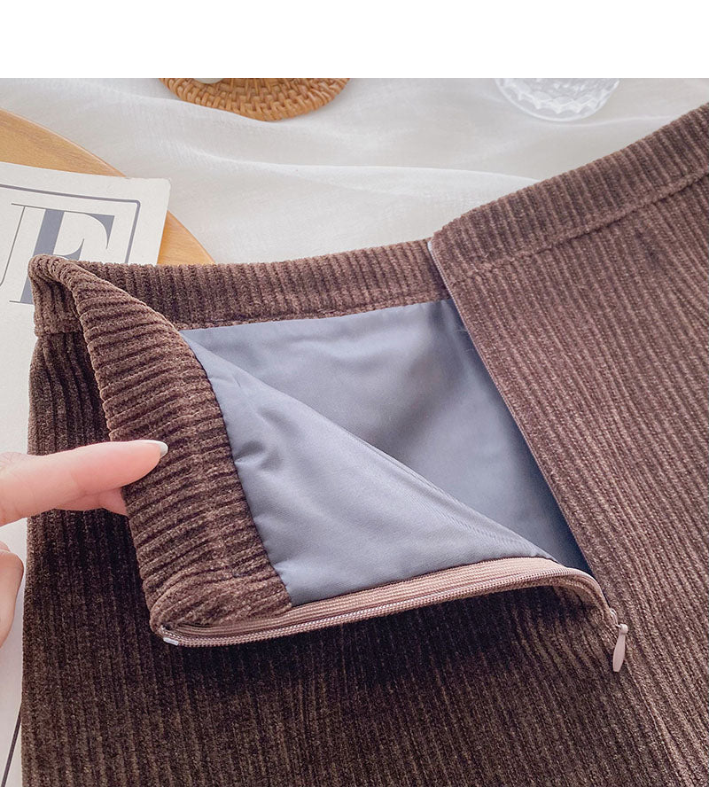 Kordsamtrock Damen Gabel Rock in A-Linie mit hoher Taille 5465