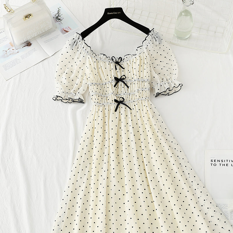 French white temperament small skirt bubble sleeve Princess Dress  4418