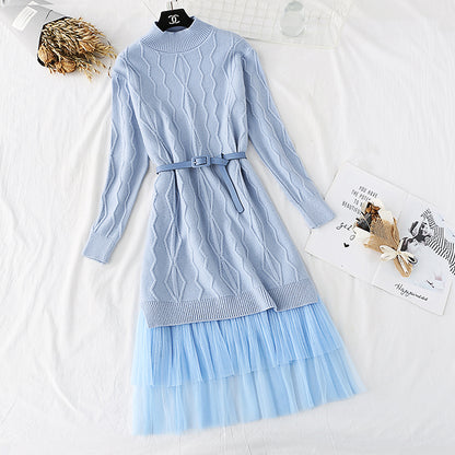 Over knee knit sweater and mesh skirt  4317