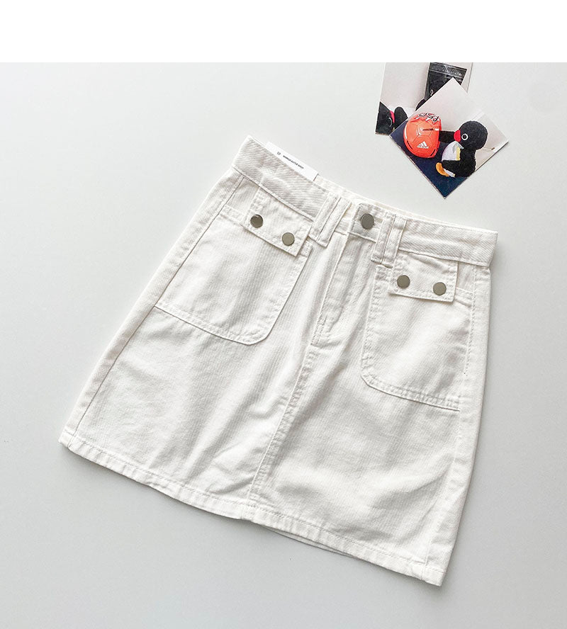 The new Korean small pocket design shows a thin hip wrapped denim skirt  5331