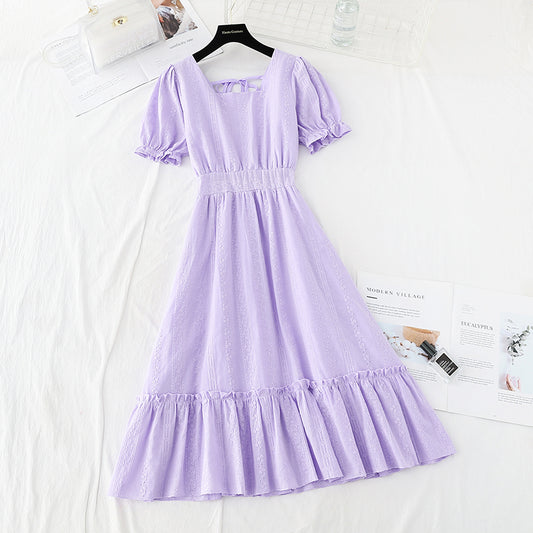 New cotton hemp hook embroidery French retro waist closing slim skirt  4519