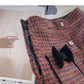 Bow high waist single breasted Plaid A-line skirt  5622