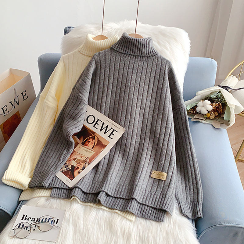 Hochgeschlossener Pullover im ausländischen Stil mit gestricktem Boden 5091