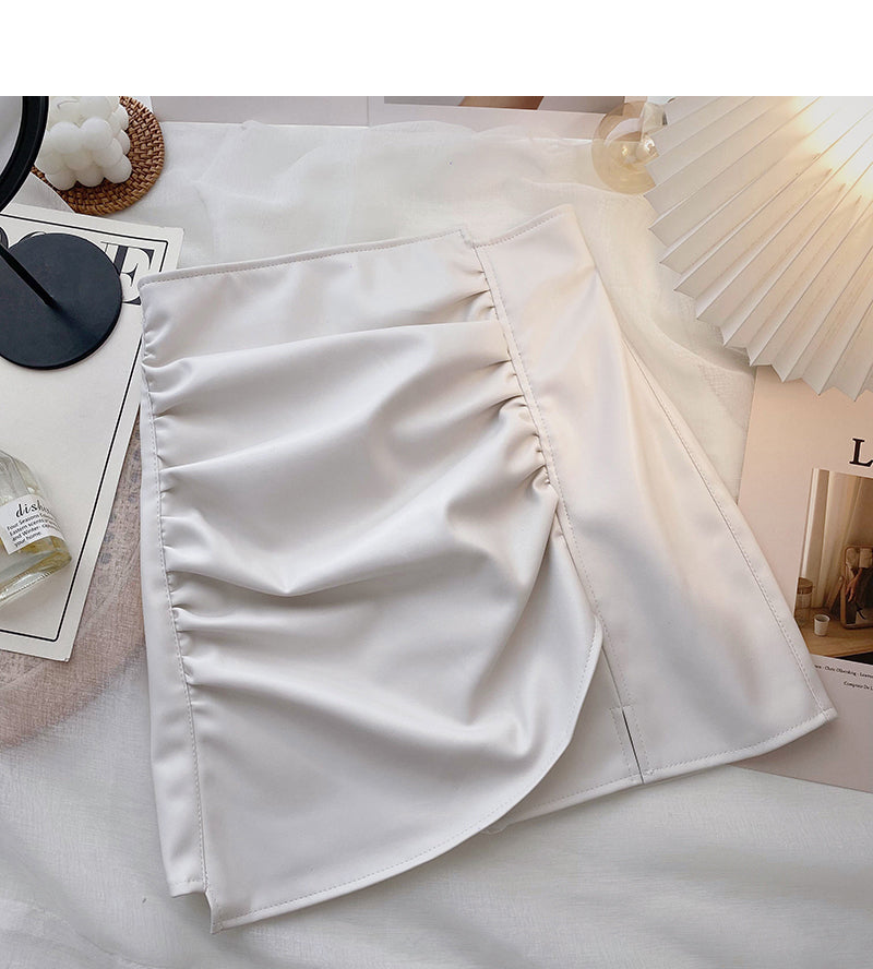 Irregular pleated design, slim wrap hip leather skirt  5507