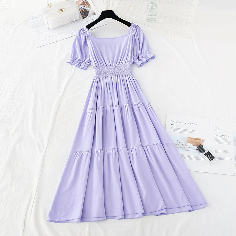 New style goddess of temperament fan lace edge French retro long skirt  4644
