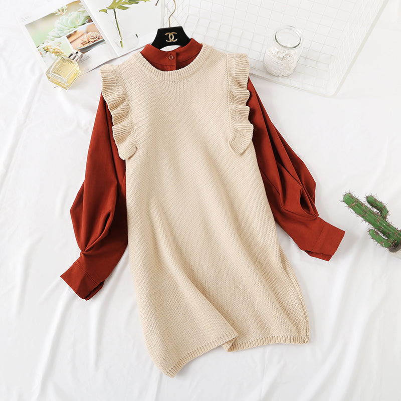 Slim sweater knitted vest vest with shirt skirt  4450