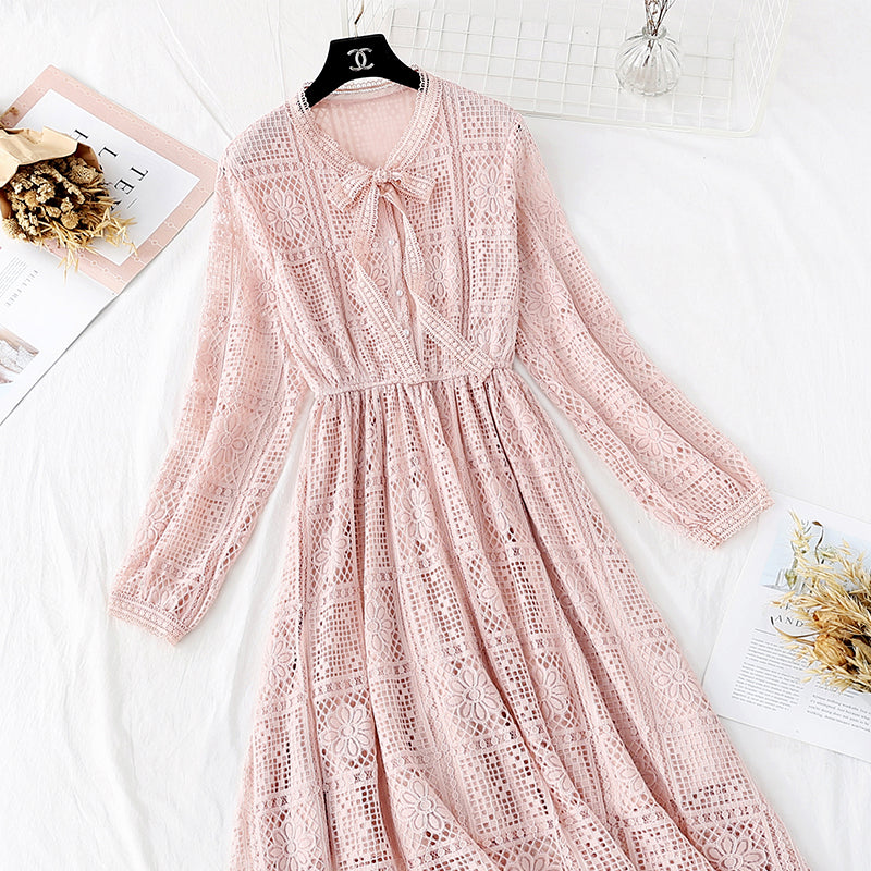 Bow gentle wind lace dress  3798