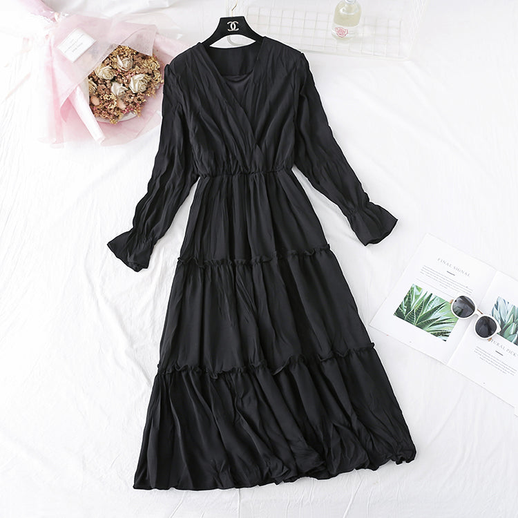 Chiffon schmaler Retro-Faltenrock mittellang 3995