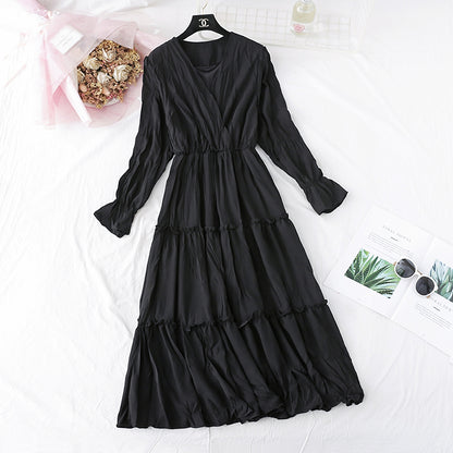 Chiffon schmaler Retro-Faltenrock mittellang 3995