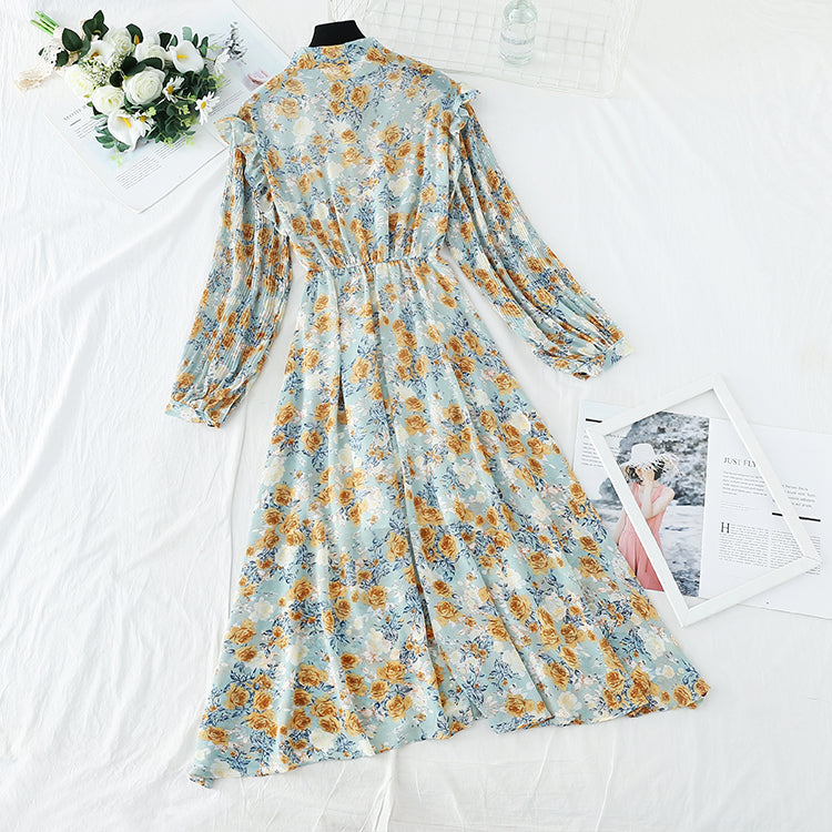 The new female Floral Chiffon dress is slim at the waist  4545