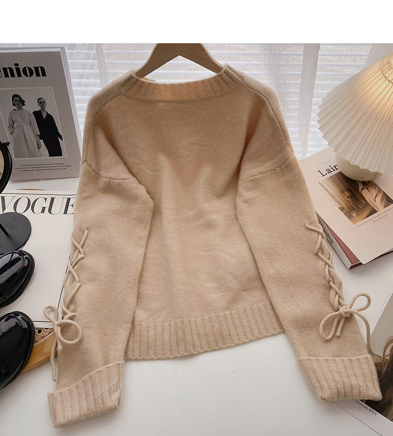 Neues koreanisches Design Kordelzug Slim Pullover Top 5974