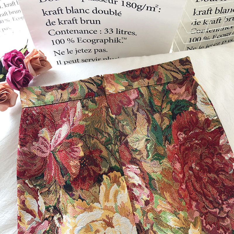 Frühling und Herbst, elegantes Ölgemälde mit gemalten Blumen, hoch taillierte Röcke, Gesäßrock in A-Linie 3664