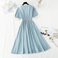 V-neck lace edge French retro temperament, slim waist  4254