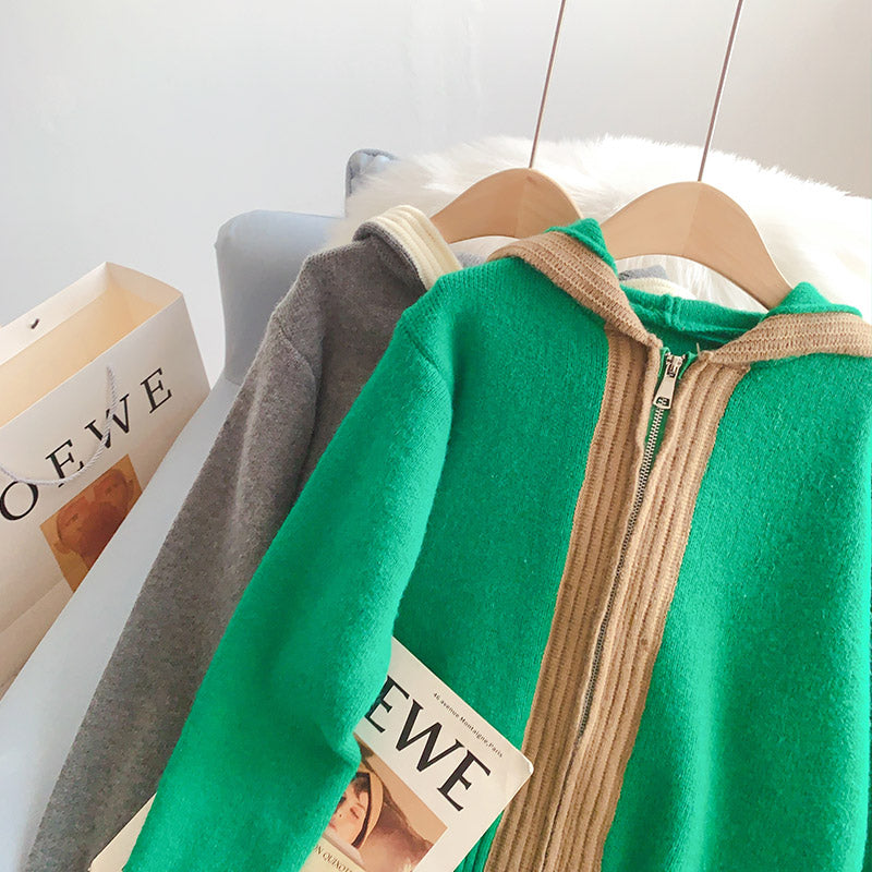 Koreanische Kapuzenpullover-Mantel-Strickjacke 5219