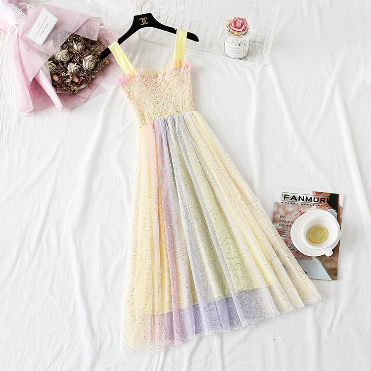 Regenbogen siebenfarbiges Strapskleid 4299