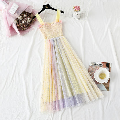 Regenbogen siebenfarbiges Strapskleid 4299