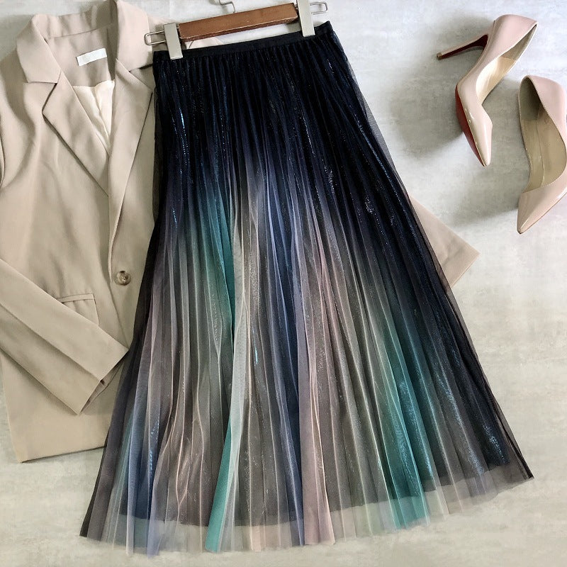 Spring and summer new style, bright silk skirt, rainbow gradient net gauze skirt  3707