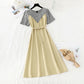 New stitched fake two piece dress women's French dress  4636
