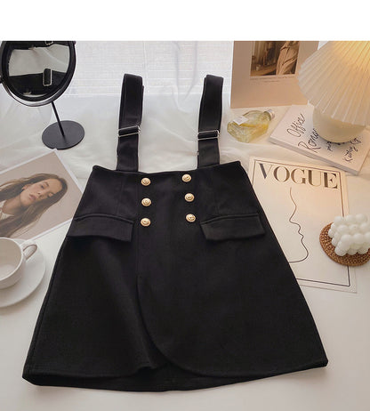 Strap skirt Korean style retro fashion double breasted high waist  5330