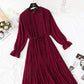 Gentle wind French retro wave point chiffon dress women  3986