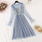 French retro knee pleated long skirt  4043