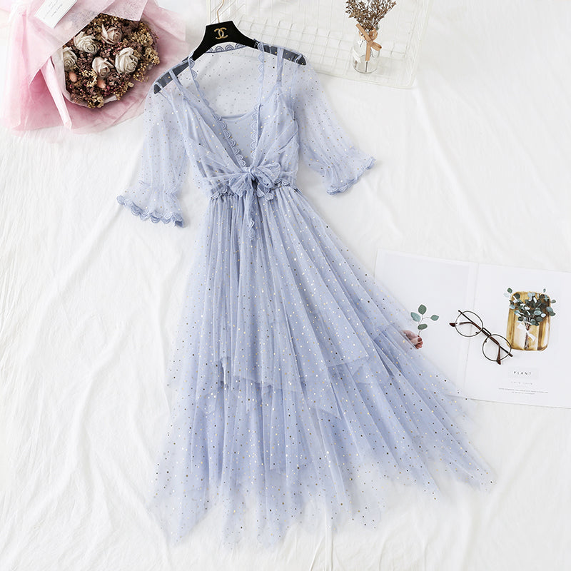 Super xiansen sweet suspender long skirt suit  4322