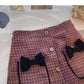 Bow high waist single breasted Plaid A-line skirt  5622