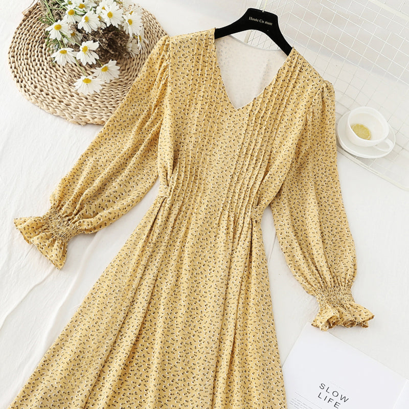 Neues schmales Chiffon-Teabreak-Kleid aus Chiffon mit Taillenverschluss 4576