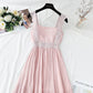 Cotton linen dress French retro gentle suspender dress  4263