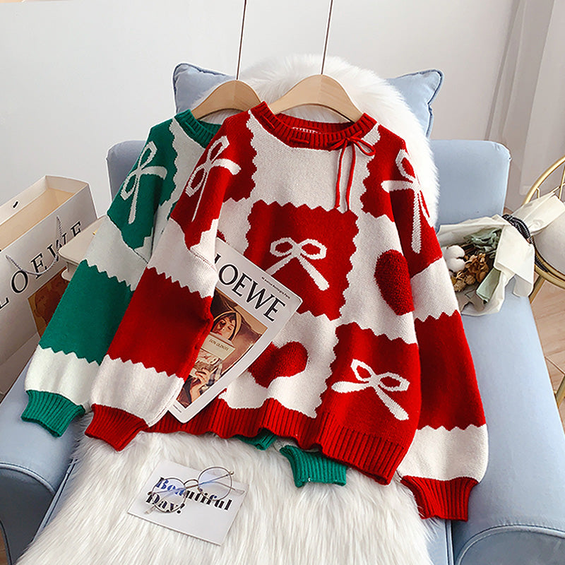 Roter Weihnachtsstrickpullover im ausländischen Stil 5030