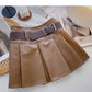 Age reducing pleated high waist A-line skirt with belt  5482