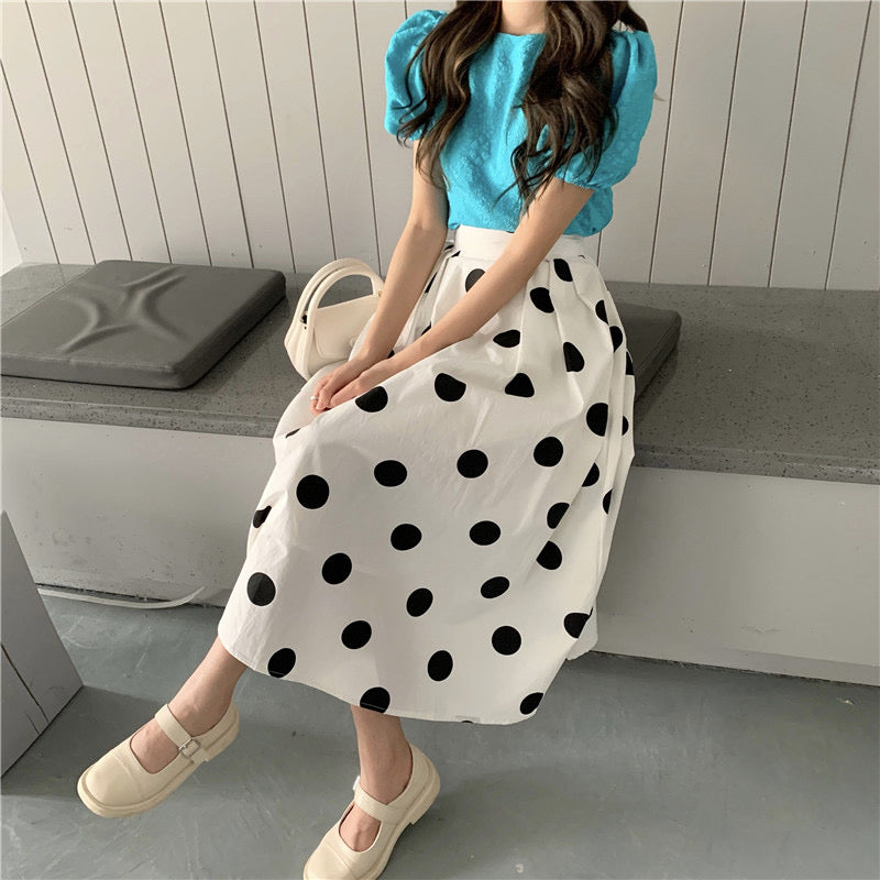 Polka dot skirt, summer, new style, printed midi A-line skirt  3654