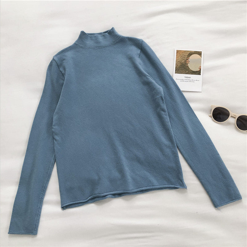 Stehkragen-Pullover Damen Solid Slim Langarm Pullover Top 6454
