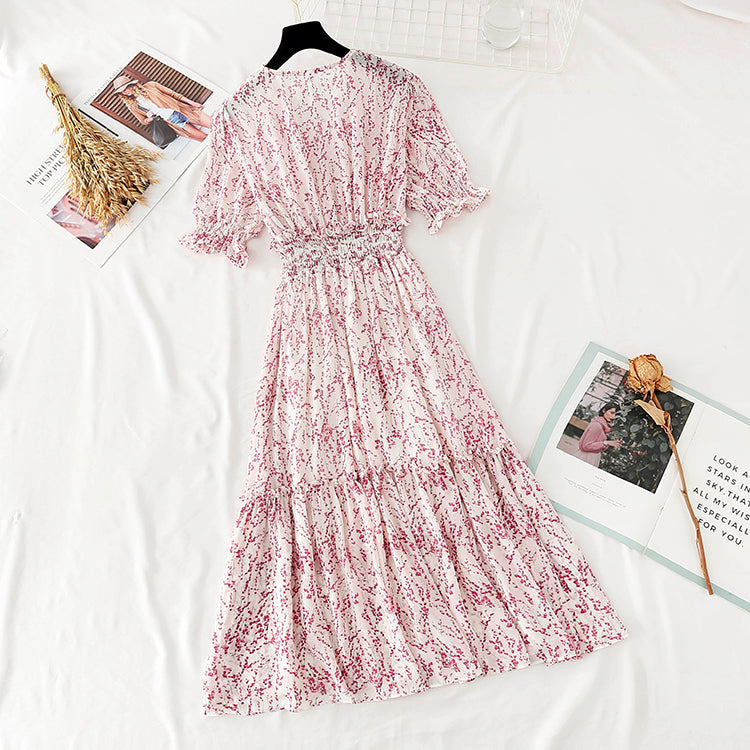 The new waist is slim, Bubble Sleeve Chiffon Skirt, French retro long skirt  4594