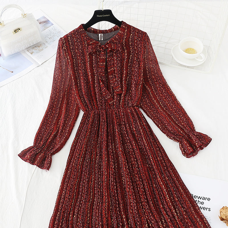 Neuer schmaler Faltenrock aus Chiffon mit Schleife zum Schnüren 4533