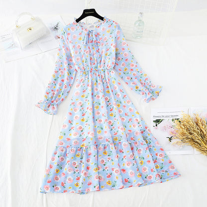 Schnürkragen French Soft Wind Blumenkleid 3837