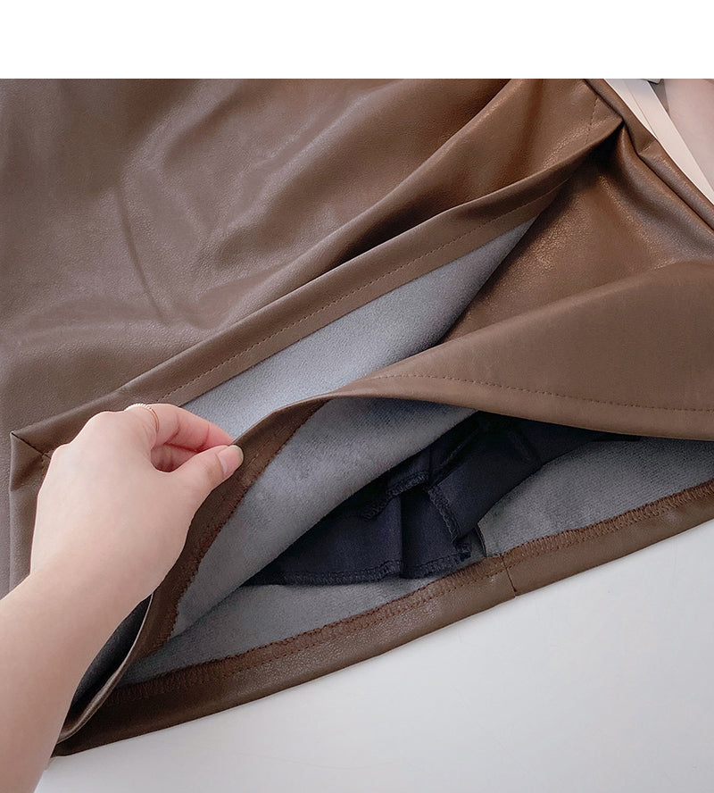 Unregelmäßiger Hüftwickelrock aus PU-Leder mit hoher Taille und schmaler Mode 5576