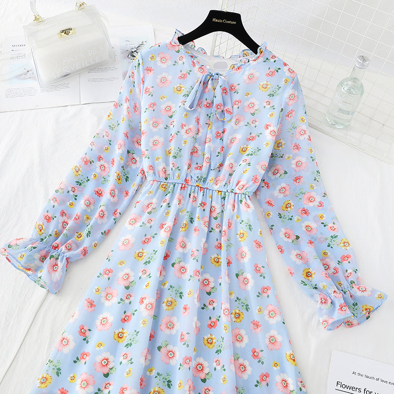 Schnürkragen French Soft Wind Blumenkleid 3837