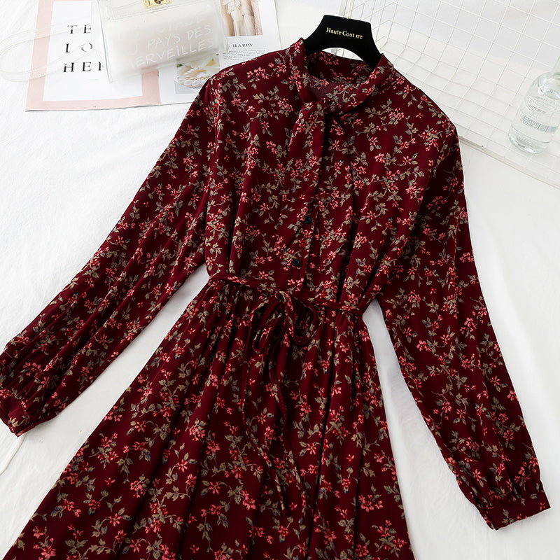 The new long sleeved chiffon skirt is sweet and slim  3913