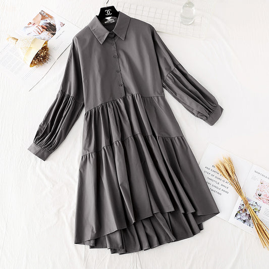 Personalized shirt dress women's light mature style loose and slim style  4496
