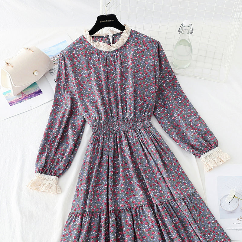 Lace patchwork floral dress with bottom skirt for women  4056