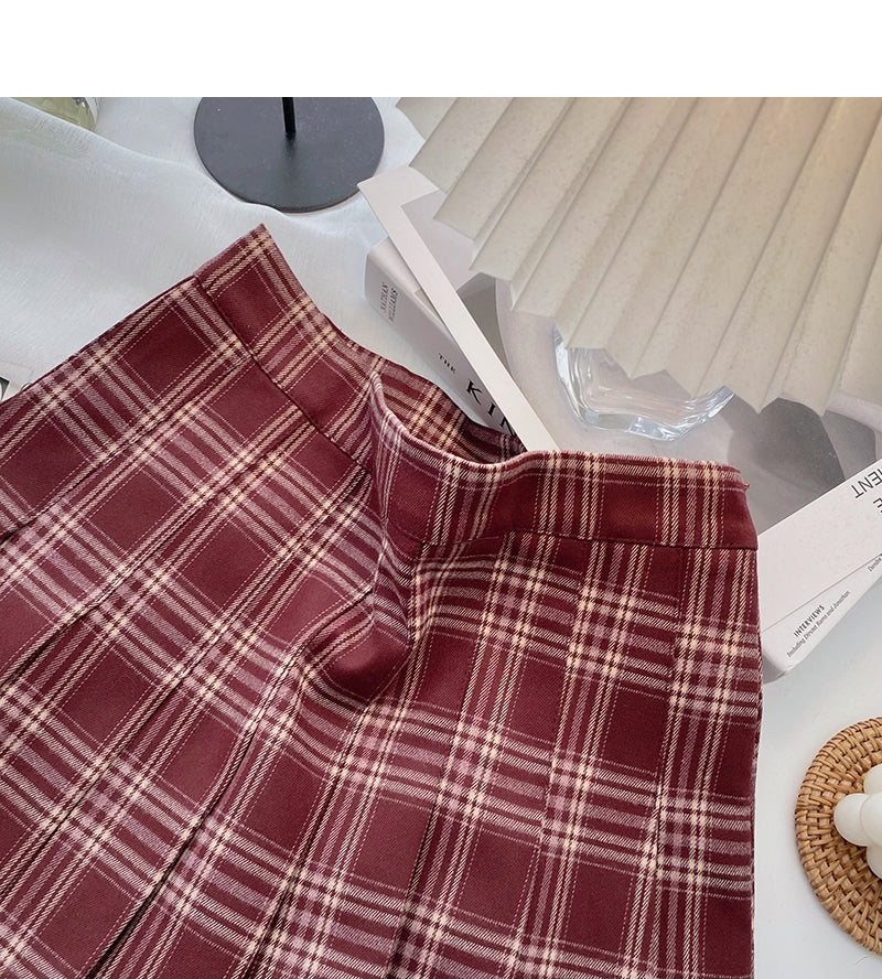 Tweed-Faltenrock, Retro-Rock in A-Linie mit hoher Taille 5300