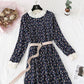 Printed French retro pleated slim waist skirt  3967