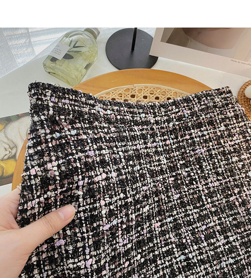 Jupe portefeuille taille haute en tweed rétro à carreaux Gas 5503