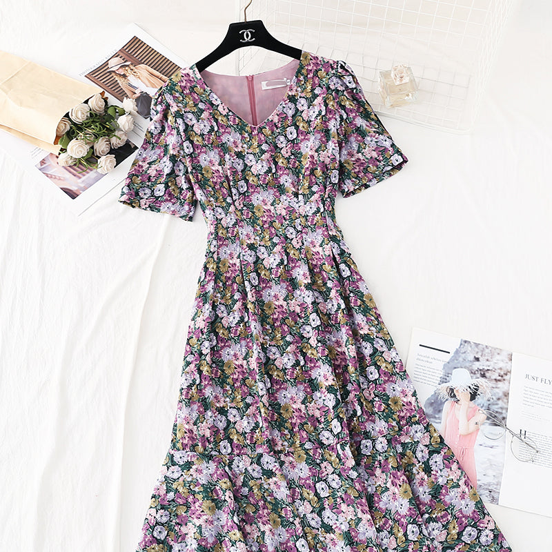 The new waist is slim, French retro Chiffon oil painting fishtail skirt  4585