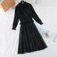 Flounced suspender mesh knitted dress  3946