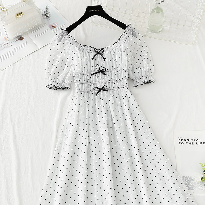 French white temperament small skirt bubble sleeve Princess Dress  4418