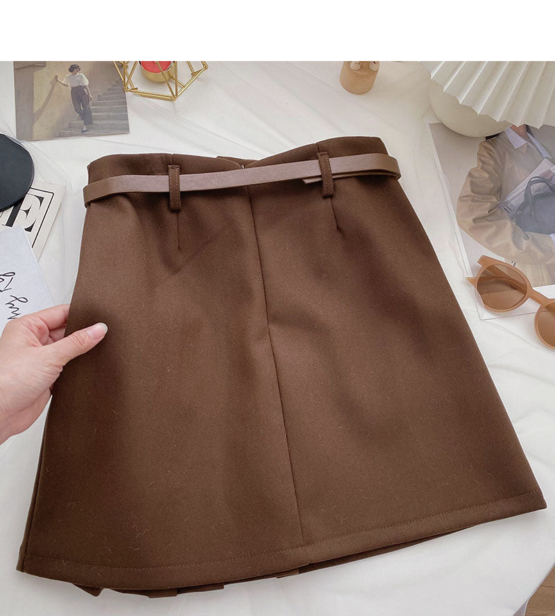 Pleated skirt, irregular, slim, fashionable A-line skirt with belt  5360